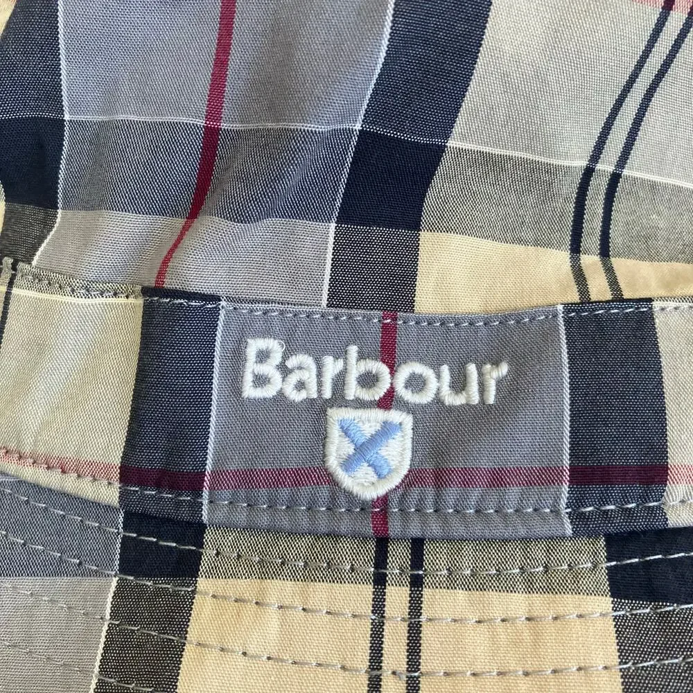 Barbour Mens Sz XL Tartan Bucket Hat Cream Grey Plaid Cassic - Picture 10 of 13